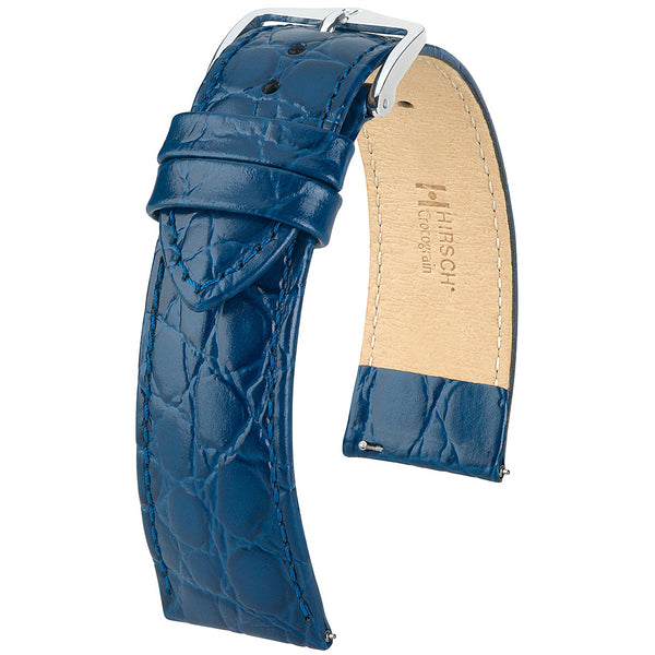 Hirsch Crocograin Blue Crocodile-Grain Leather Watch Strap | Holben's
