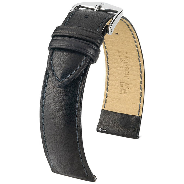 Hirsch Merino Black Sheepskin Leather Watch Strap-Holben's