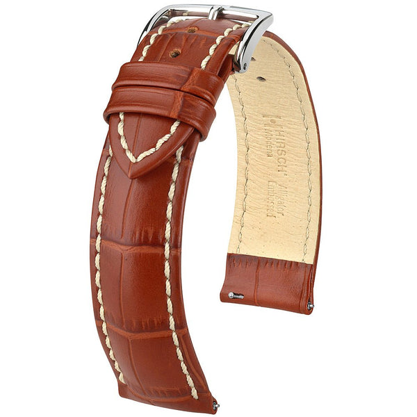 Hirsch Modena Alligator Gold Brown Leather Watch Strap-Holben's