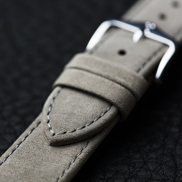 Hirsch Osiris Grey Nubuck Leather Watch Strap-Holben's