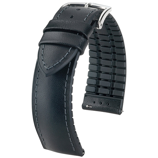 Hirsch Performance James Calfskin Leather w/Rubber Lining Watchband Black 22mm