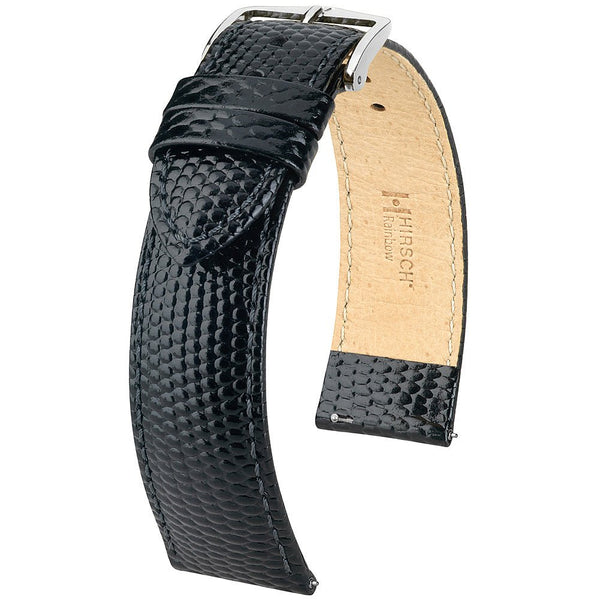 Hirsch Rainbow Lizard-Grain Leather Watch Strap Black-Holben's