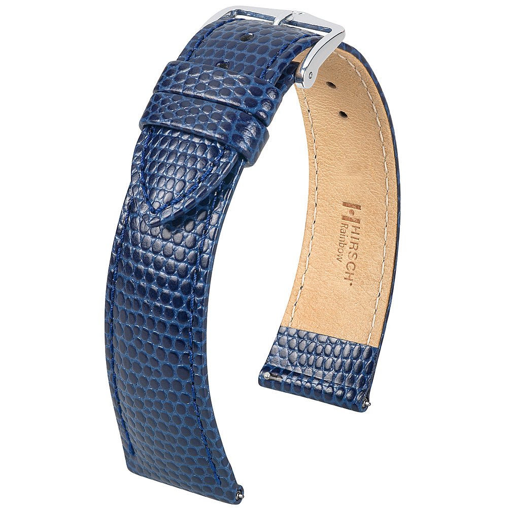 Hirsch Rainbow Lizard-Grain Leather Watch Strap Blue-Holben's
