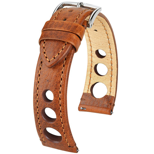 Hirsch Rally Gold Brown Leather Watch Strap-Holben's