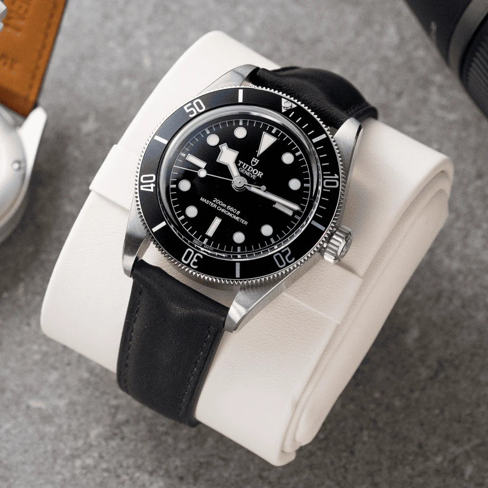 Artem Loop-Less Barenia Leather Watch Strap Forge Black - Holben's