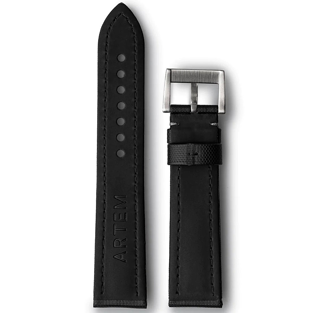 Artem Classic Sailcloth Black Grey Stitch Watch Strap | Holben's