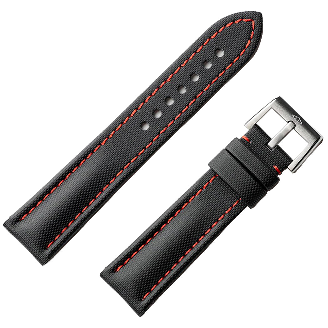 Artem Classic Sailcloth Black Red Stitch Watch Strap | Holben's