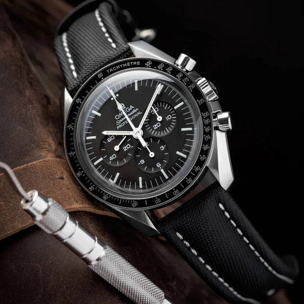 Artem Classic Sailcloth Black White Stitch Watch Strap | Holben's