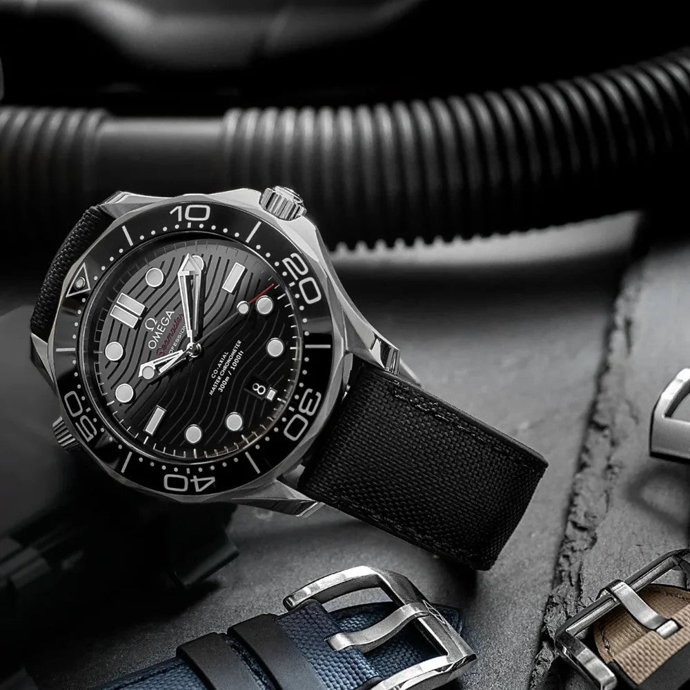 Artem HydroFlex Black Sailcloth FKM Rubber Watch Strap | Holben's