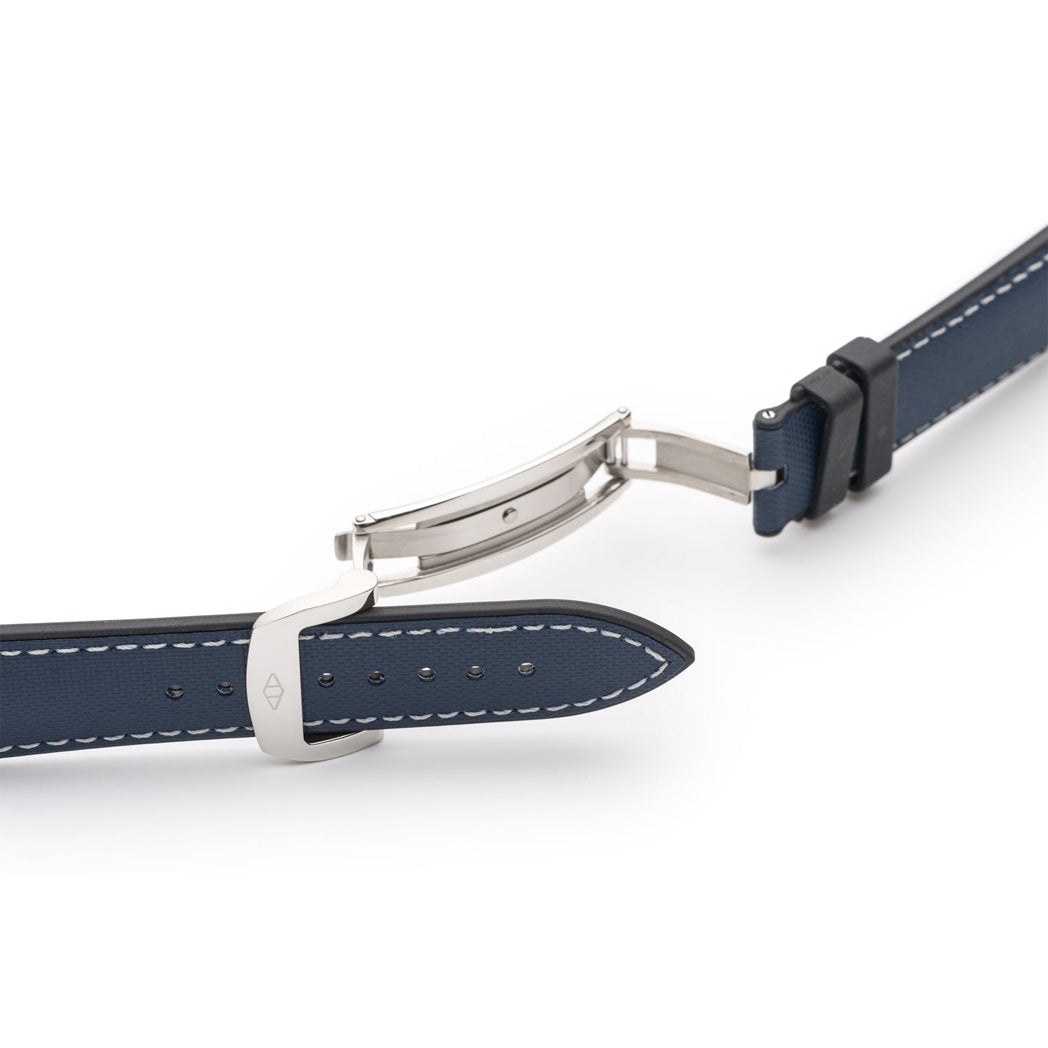 Artem HydroFlex Sailcloth FKM Rubber Blue White Stitch Watch Strap | Holben's