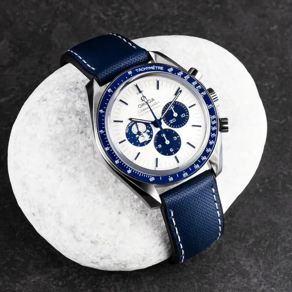 Artem HydroFlex Sailcloth FKM Rubber Blue White Stitch Watch Strap | Holben's