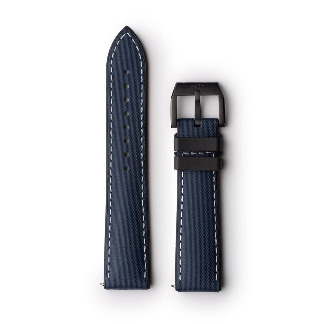 Artem HydroFlex Sailcloth FKM Rubber Blue White Stitch Watch Strap | Holben's