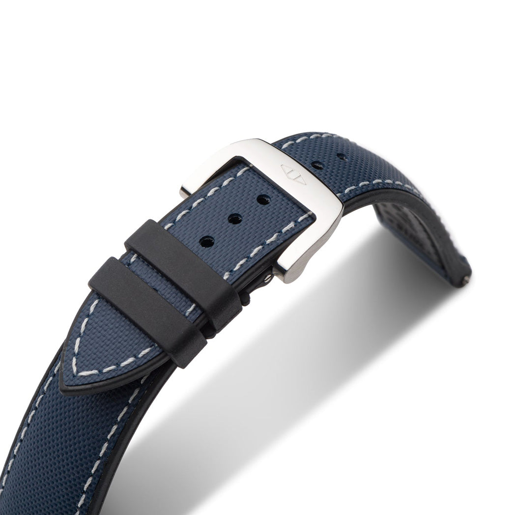 Artem HydroFlex Sailcloth FKM Rubber Blue White Stitch Watch Strap | Holben's