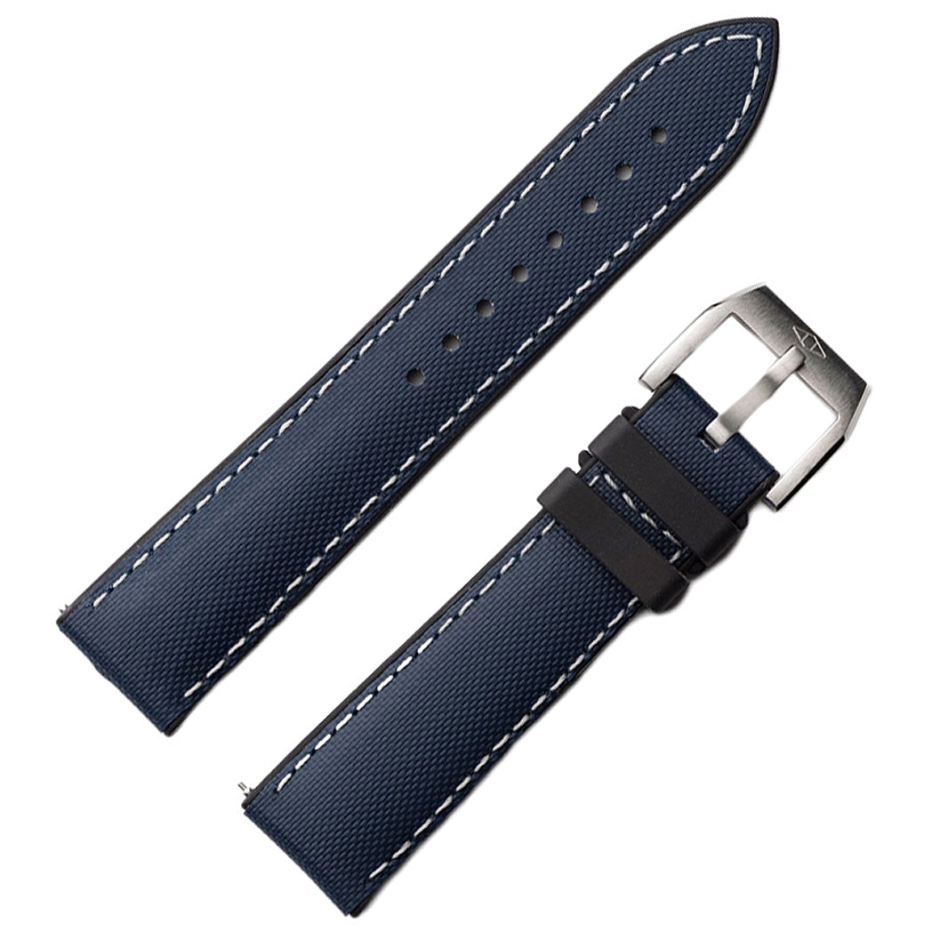 Artem HydroFlex Sailcloth FKM Rubber Blue White Stitch Watch Strap | Holben's