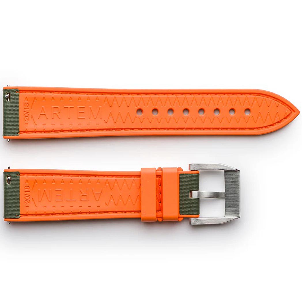 Artem HydroFlex Sailcloth FKM Rubber Green Orange Stitch Watch Strap | Holbens