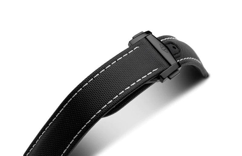 Artem Loop-Less Sailcloth Black White Stitch Watch Strap | Holben's