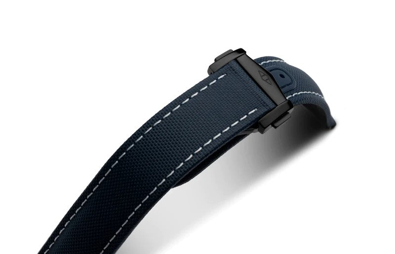 Artem Loop-Less Sailcloth Navy Blue White Watch Strap | Holben's