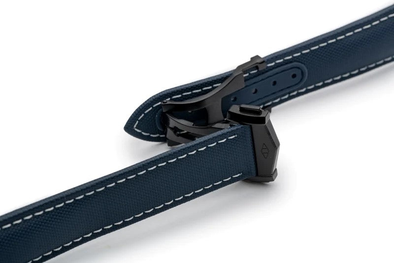 Artem Loop-Less Sailcloth Navy Blue White Watch Strap | Holben's