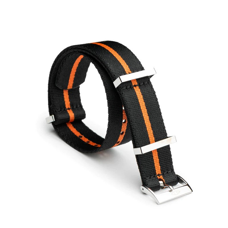 Artem Nylon Military G10 Watch Strap - Black and Orange Stripe