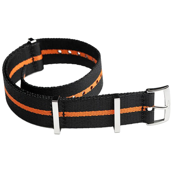 Artem NATO Black Orange Stripe Nylon Watch Strap | Holben's