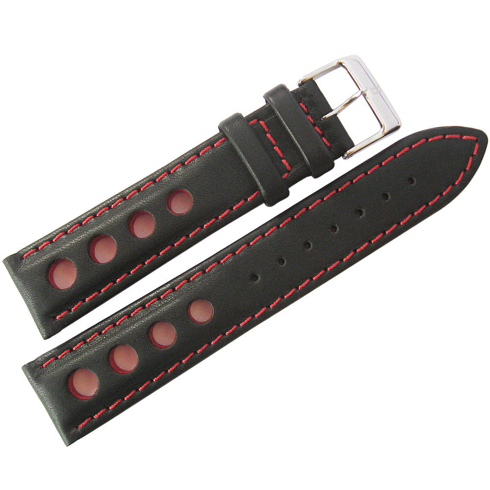 EULIT Racing Black Red Stitch Leather Watch Strap | Holben's