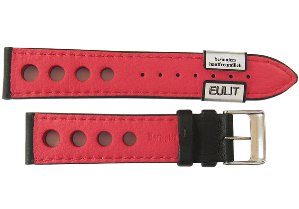 EULIT Racing Black Red Stitch Leather Watch Strap | Holben's