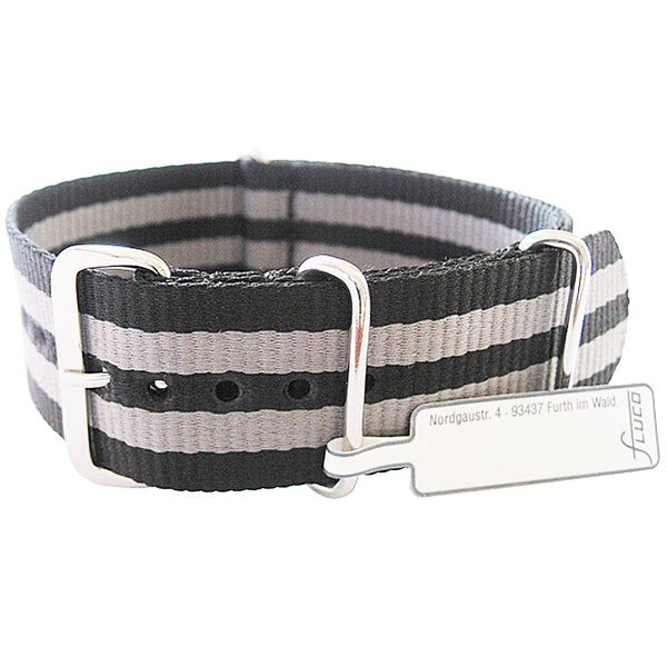 Fluco Military G10 Nylon Watch Strap - Black and Grey Stripe