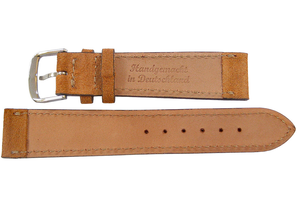 Fluco Nizza Cognac Suede Leather Watch Strap - Holben's Fine Watch Bands