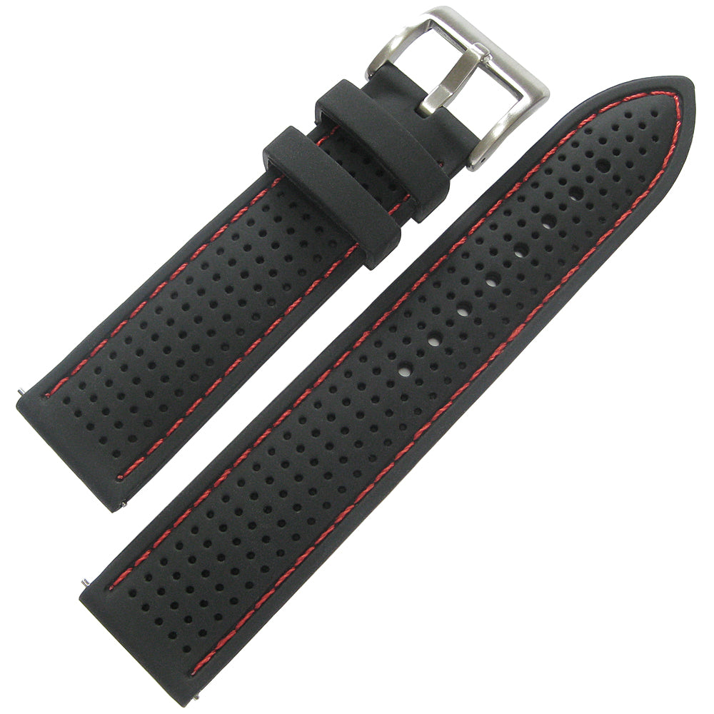 Fluco Tropic Silicone Rubber Watch Strap Black Red-Stitch-Holben's