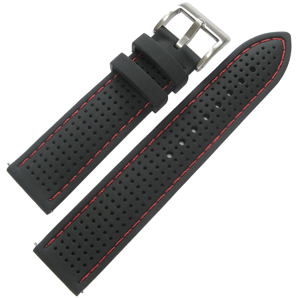 Fluco Silicone Rubber Black Red Stitch Watch Band Strap | Holben's