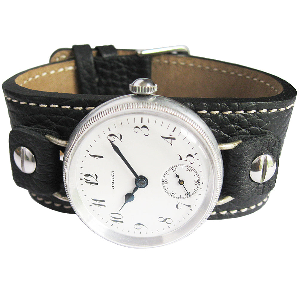 Fluco Vigo Riveted Cuff Black Leather Watch Strap-Holben's