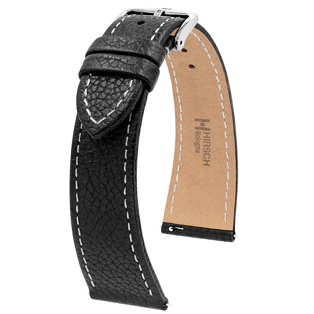 Hirsch Bologna Black Leather Watch Strap | Holben's