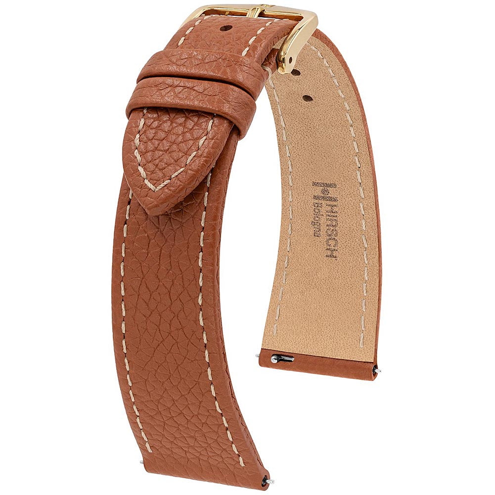 Hirsch Bologna Gold Brown Leather Watch Strap | Holben's