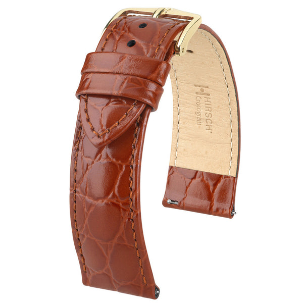 Hirsch Crocograin Gold Brown Crocodile Leather Watch Strap | Holben's