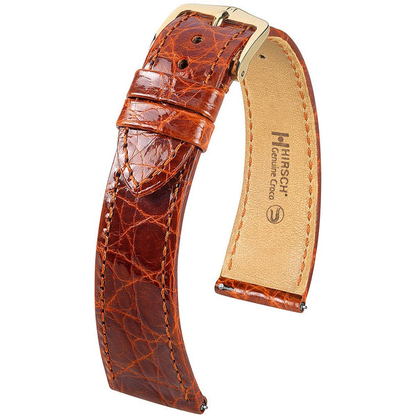 Hirsch Genuine Croco Gold Brown Crocodile Leather Watch Strap