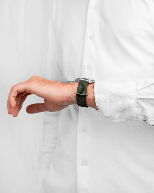Hirsch Vocem Hook-and-Loop Nylon Watch Strap Green - Holben's