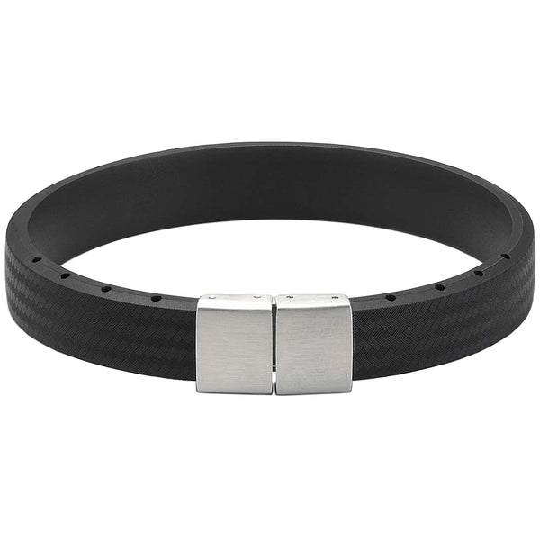 Amazon.com: Sabrina Silver Stainless Steel Cable Bracelet ID Plate Black  Rubber Accent, 8 inch long: Clothing, Shoes & Jewelry