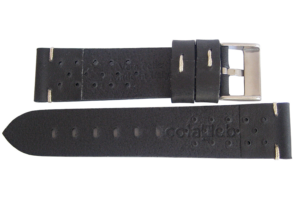 ColaReb Racing Black Leather Watch Strap - Holben's Fine Watch Bands