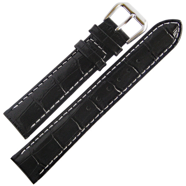 DeBeer Crocodile-Grain Black Leather Contrast Stitch Watch Strap | Holben's