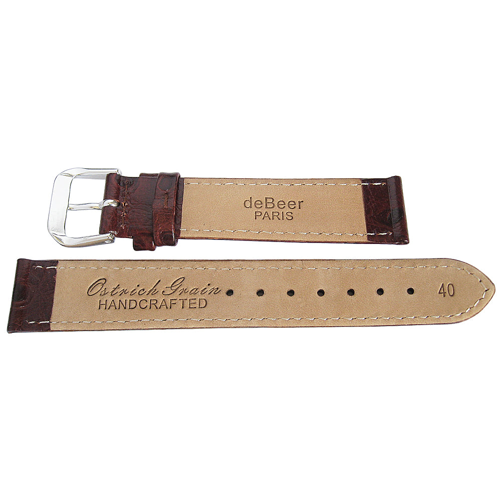 DeBeer Ostrich-Grain Brown Leather Watch Strap | Holben's