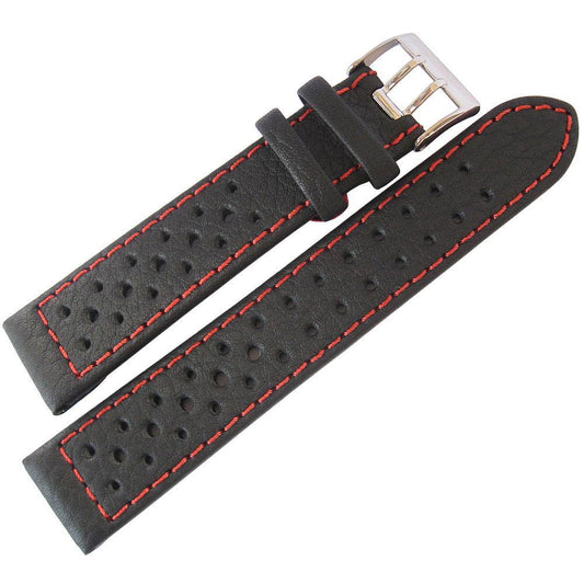 Di-Modell Rallye Black Red Stitch Leather Watch Strap | Holben's