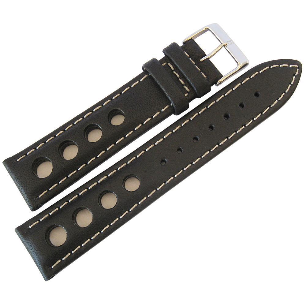 Eulit Racing Leather Watch Strap Black Contrast-Stitch-Holben's Fine Watch Bands