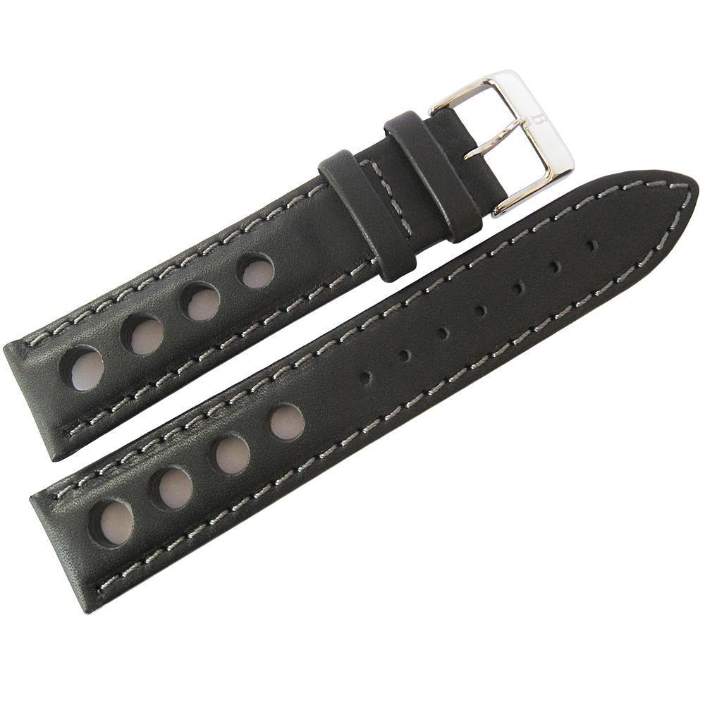 Eulit Racing Leather Watch Strap Black Grey-Stitch-Holben's Fine Watch Bands