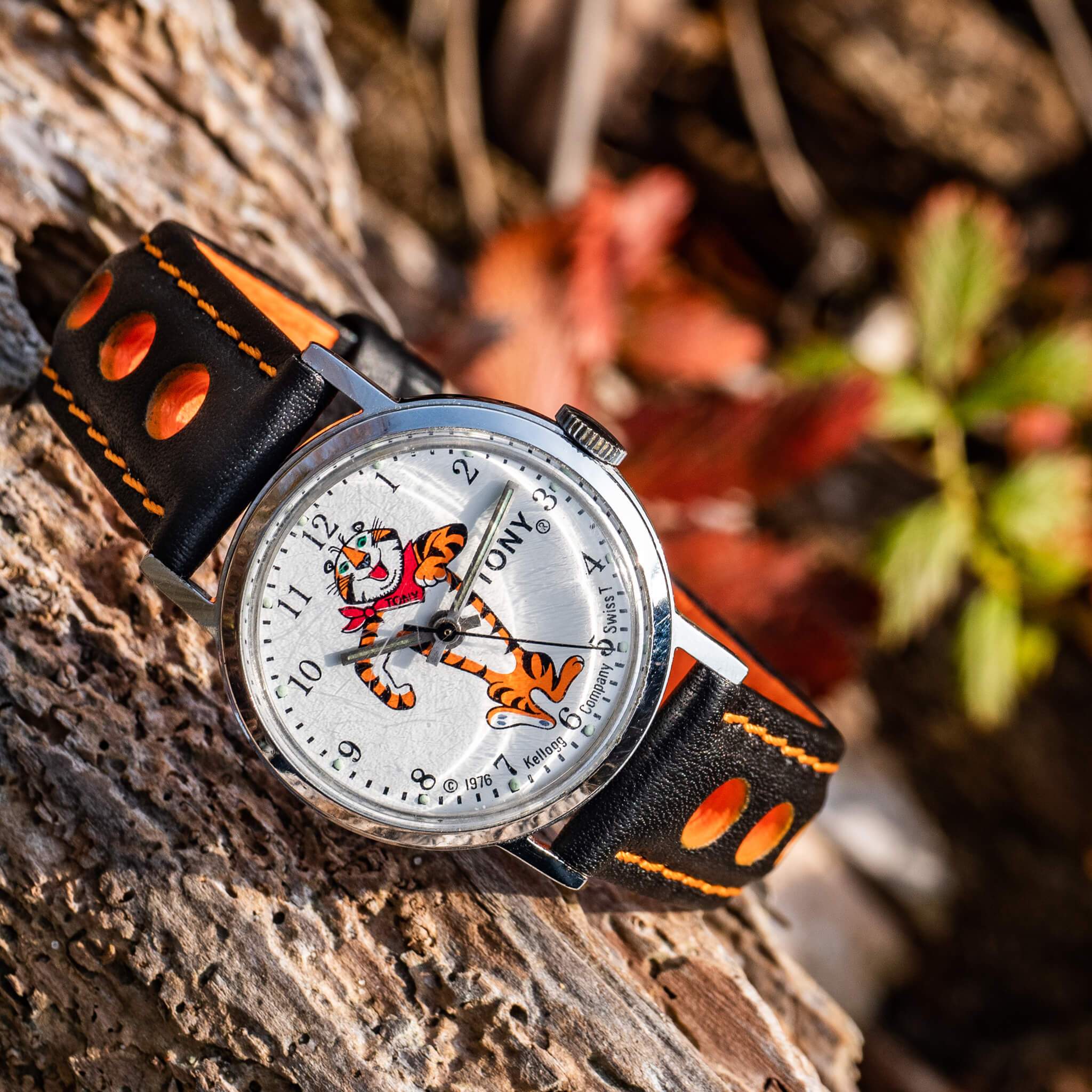 Eulit Racing Leather Watch Strap Black Orange-Stitch-Holben's Fine Watch Bands