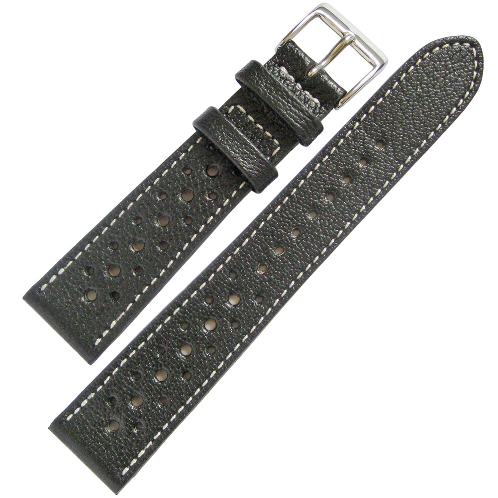 Fluco Biarritz Racing Black Goatskin Leather Watch Strap | Holben's