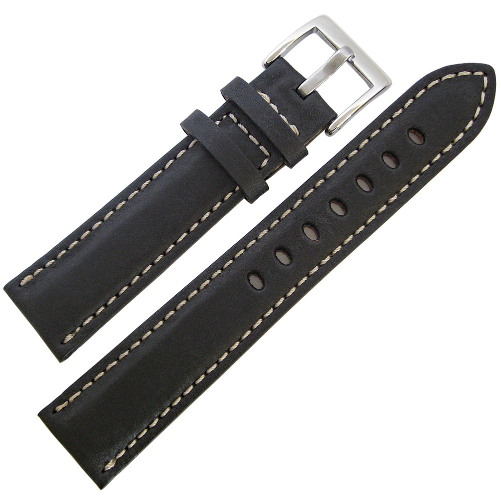 Fluco Casablanca Black Leather Watch Strap - Holben's Fine Watch Bands