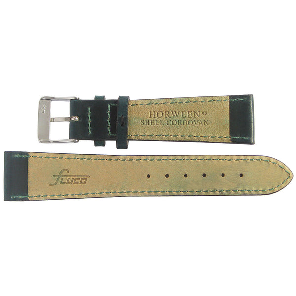 Fluco Chicago Horween Shell Cordovan Forest Green Flat Leather Watch Strap | Holben's