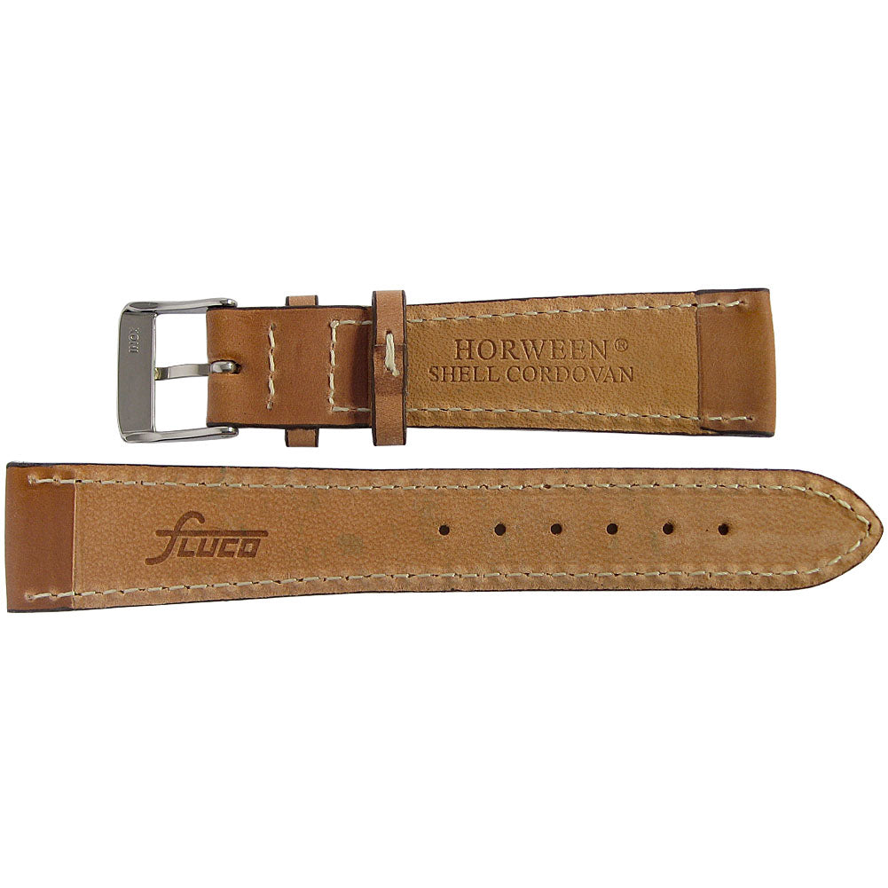 Fluco Chicago Horween Shell Cordovan Whiskey Flat Leather Watch Strap | Holben's
