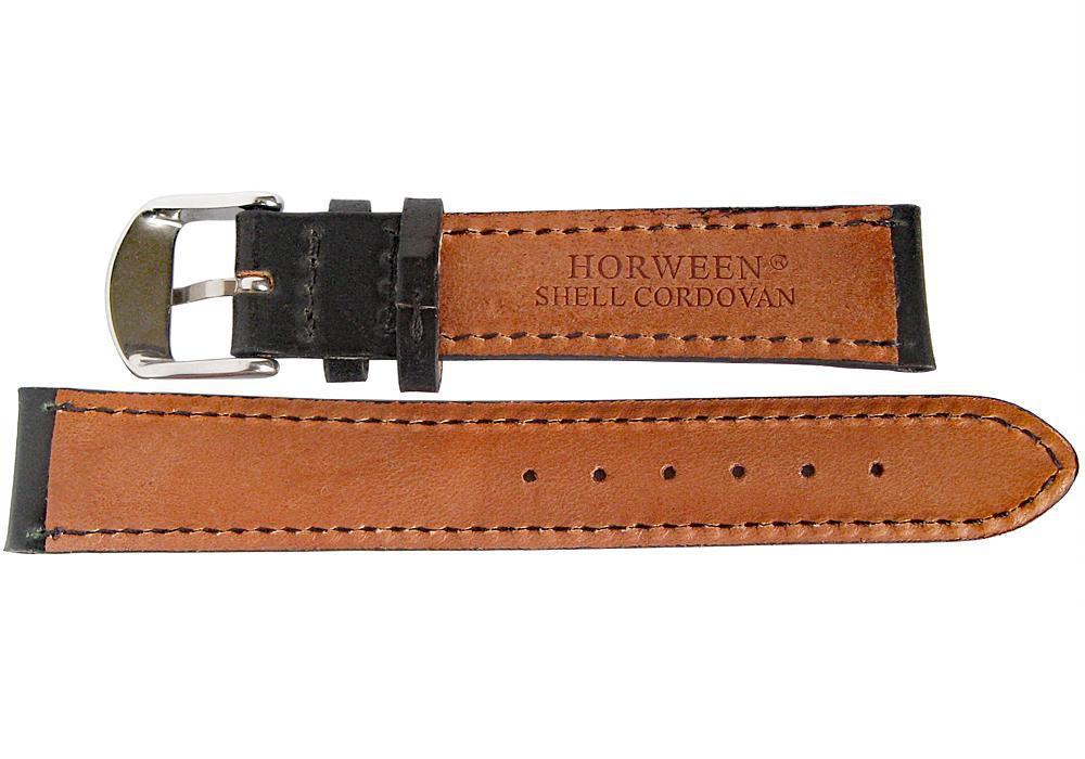 Fluco Horween Shell Cordovan Watch Strap Padded Black-Holben's Fine Watch Bands