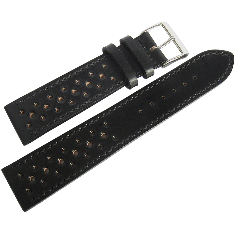 Fluco Horween Shell Cordovan Racing Black Leather Watch Strap - Holben's Fine Watch Bands